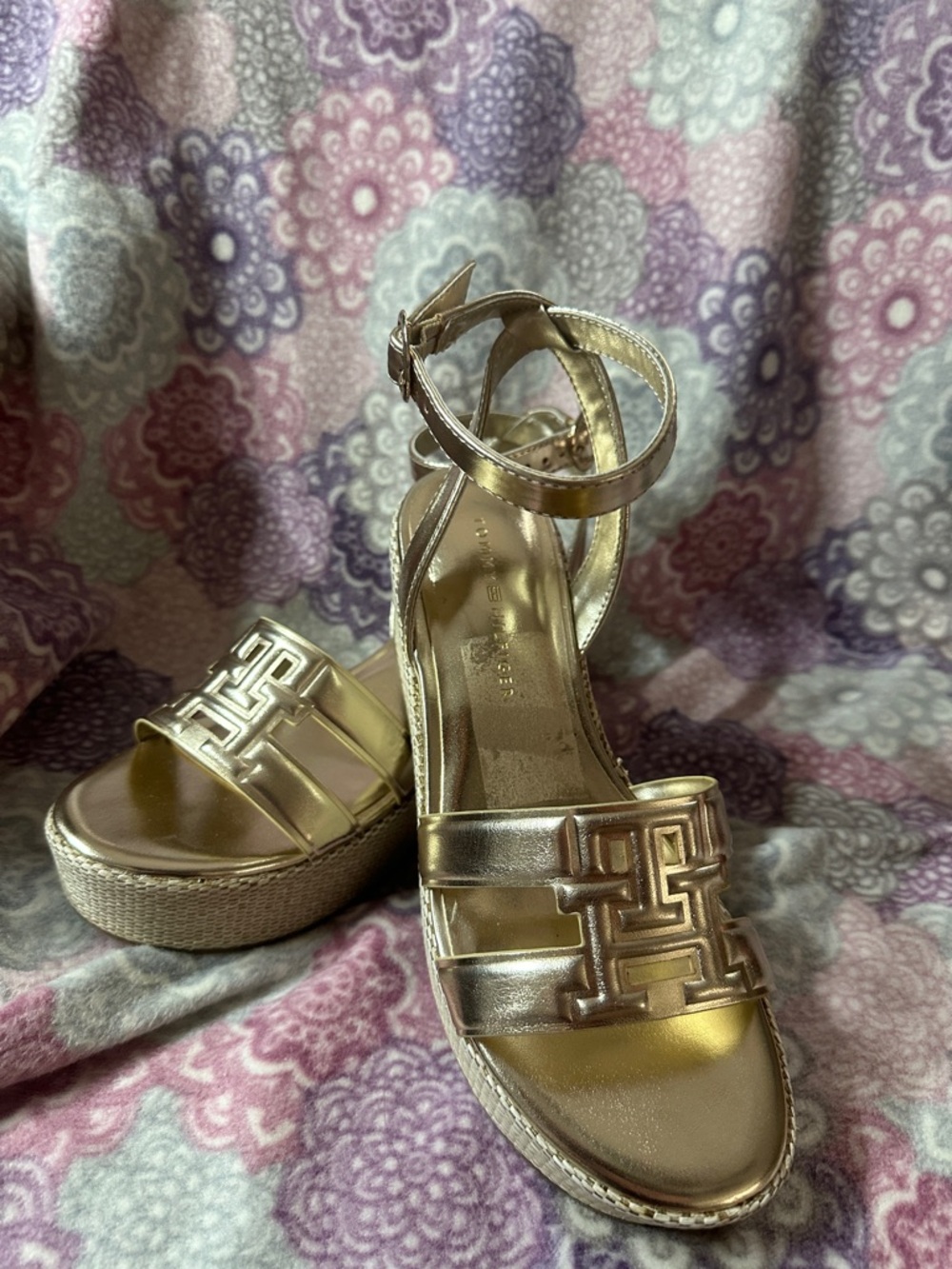 Tommy Hilfiger Metallic Gold Platform Ankle-Strap Sandals